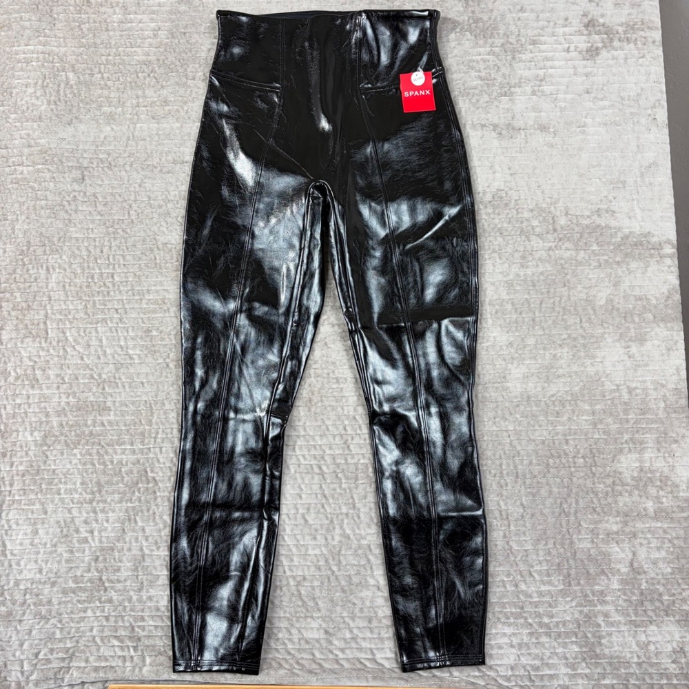 Spanx‎ Faux Patent Leather Leggings Classic Black Petite Small 20301Q NWT